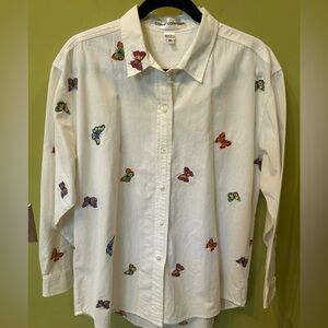 Casey Coleman White Oxford Shirt with Colorful Butterflies